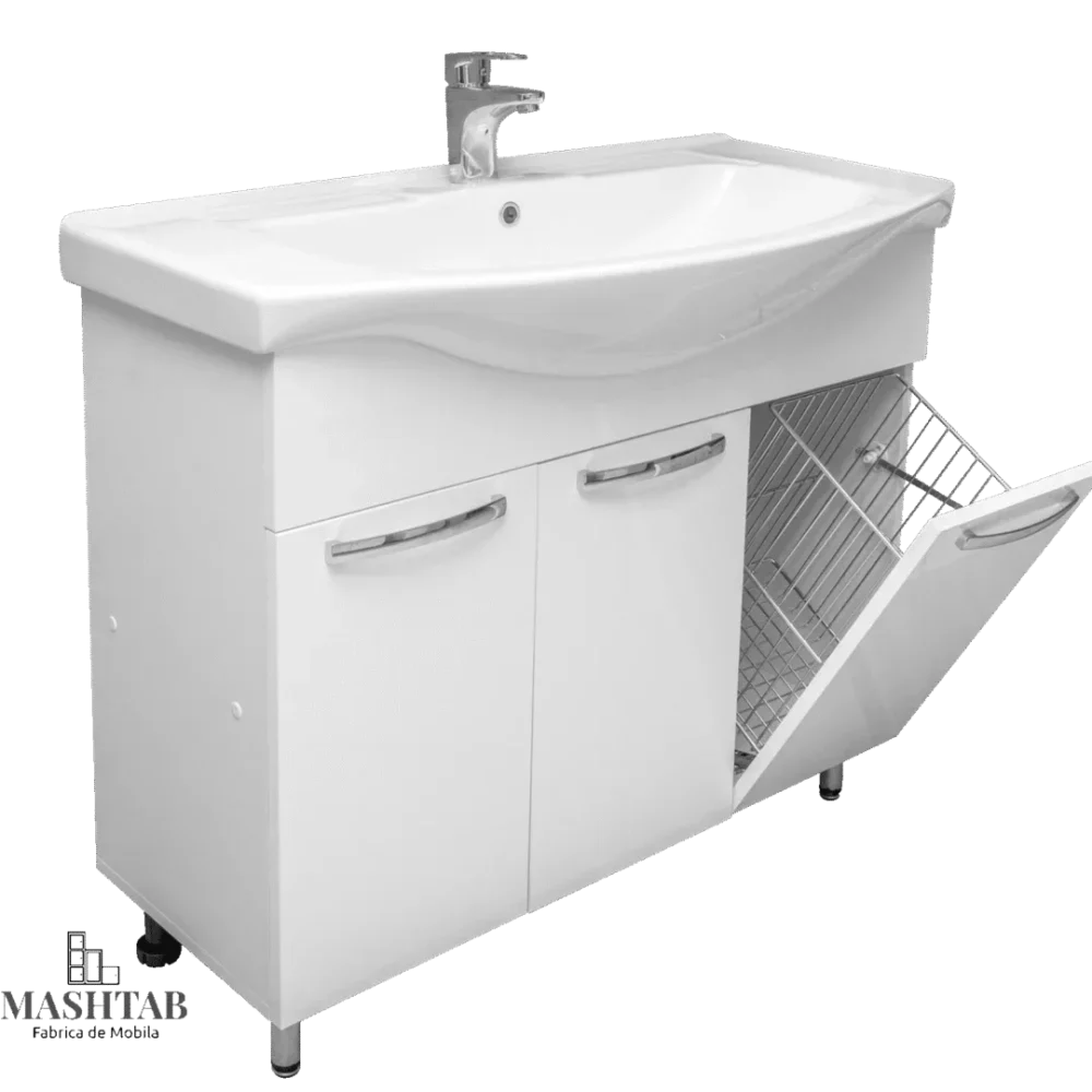 Dulap baie AGAT cu cos pentru rufe Alb - 1000mm - imagine 3