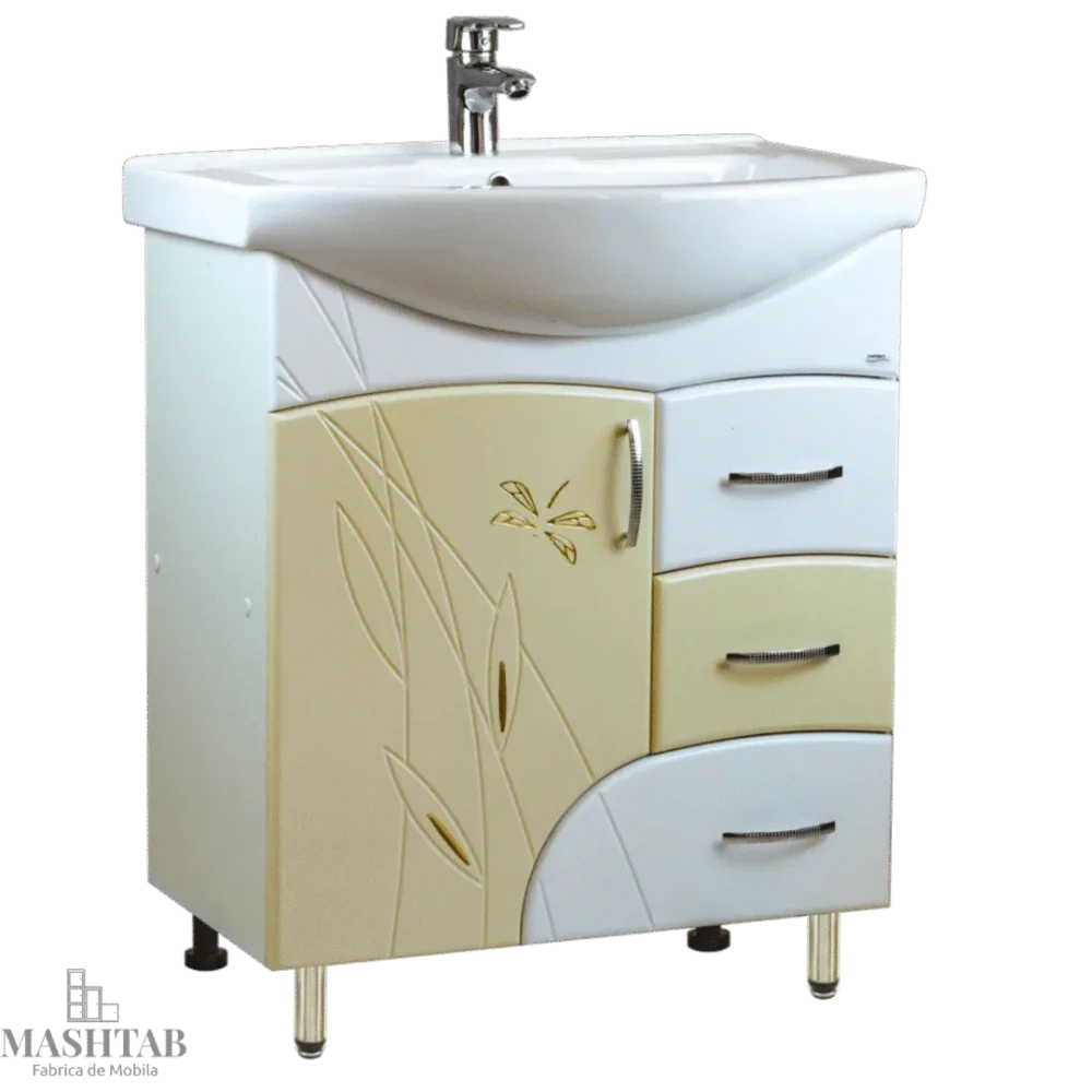 Dulap baie STUFF Alb-bej  (Basic) cu 3 sertare –  650mm