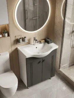 DULAP BAIE PALMA ALB-ANTRACIT- MAT (BASIC) CU 2 UȘI - 650mm - imagine 2