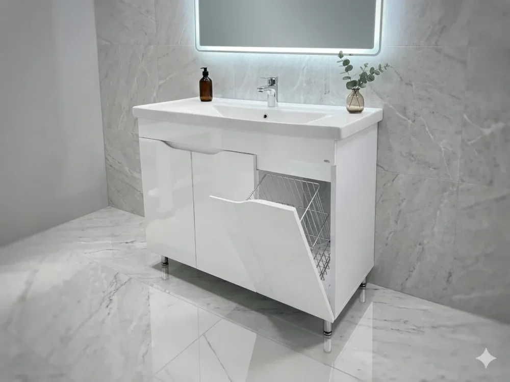 SET BAIE CU LAVOAR PRINT ALB (SAVA) 3 UȘI CU COS - 1000mm - imagine 2