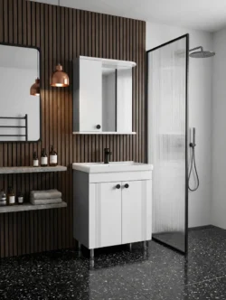 SET BAIE CU LAVOAR PALMA ALB- MAT (SAVA) CU 2 UȘI - 650mm - imagine 2