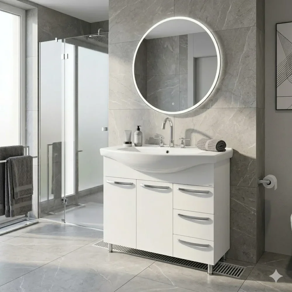 Dulap baie AGAT Alb (Basic) cu 3 sertare – 800mm - imagine 2