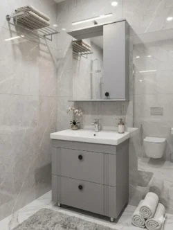 DULAP BAIE PALMA GRI- MAT (SAVA) CU 2 UȘI - 650mm - imagine 4