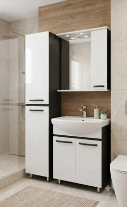 DULAP BAIE VERTICAL AGAT ALB- ANTRACIT CU RAFTURI - 350mm*1900mm - imagine 2