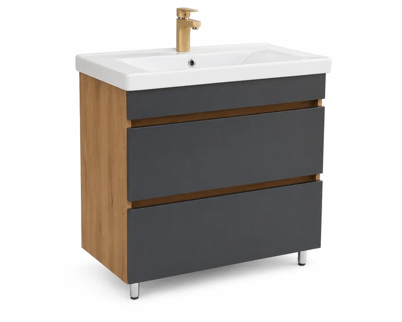 Dulap cu lavoar Torino Dulap Torino cu 2 sertare -Stejar Evok-Antracit, 700mm - imagine 1