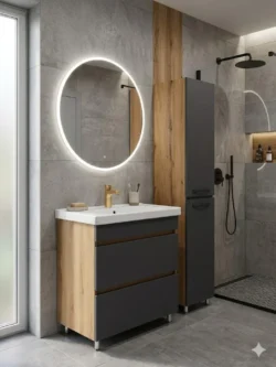 DULAP BAIE TORINO STEJAR- ANTRACIT (SAVA) CU 2 SERTARE FARA MÂNER - 800mm - imagine 2