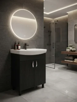 SET BAIE CU LAVOAR AQUA NEGRU MAT (CL) CU 2 UȘI - 600mm - imagine 2