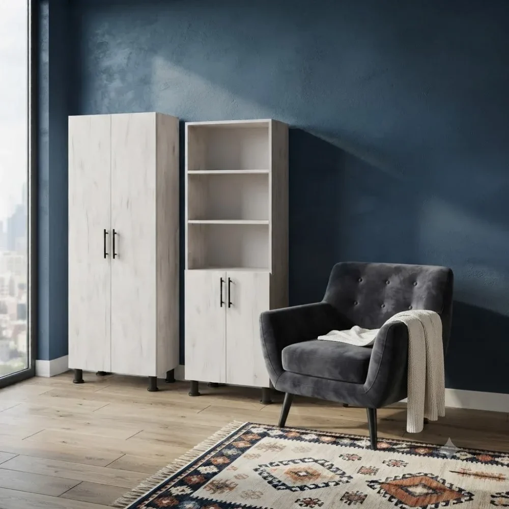 DULAP CU 4 UȘI STEJAR Alb - 600*340*1900mm - imagine 2