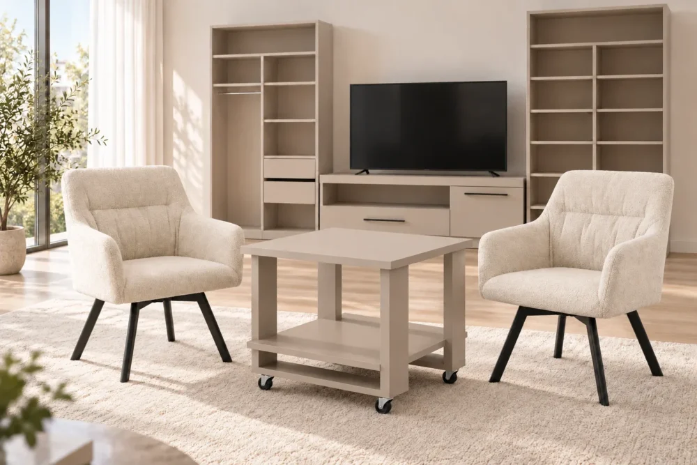 SCAUN NAPOLI   BEJ TEXTIL 360° ROTIRE - imagine 2