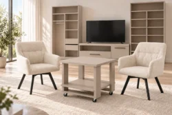 SCAUN NAPOLI   BEJ TEXTIL 360° ROTIRE - imagine 2
